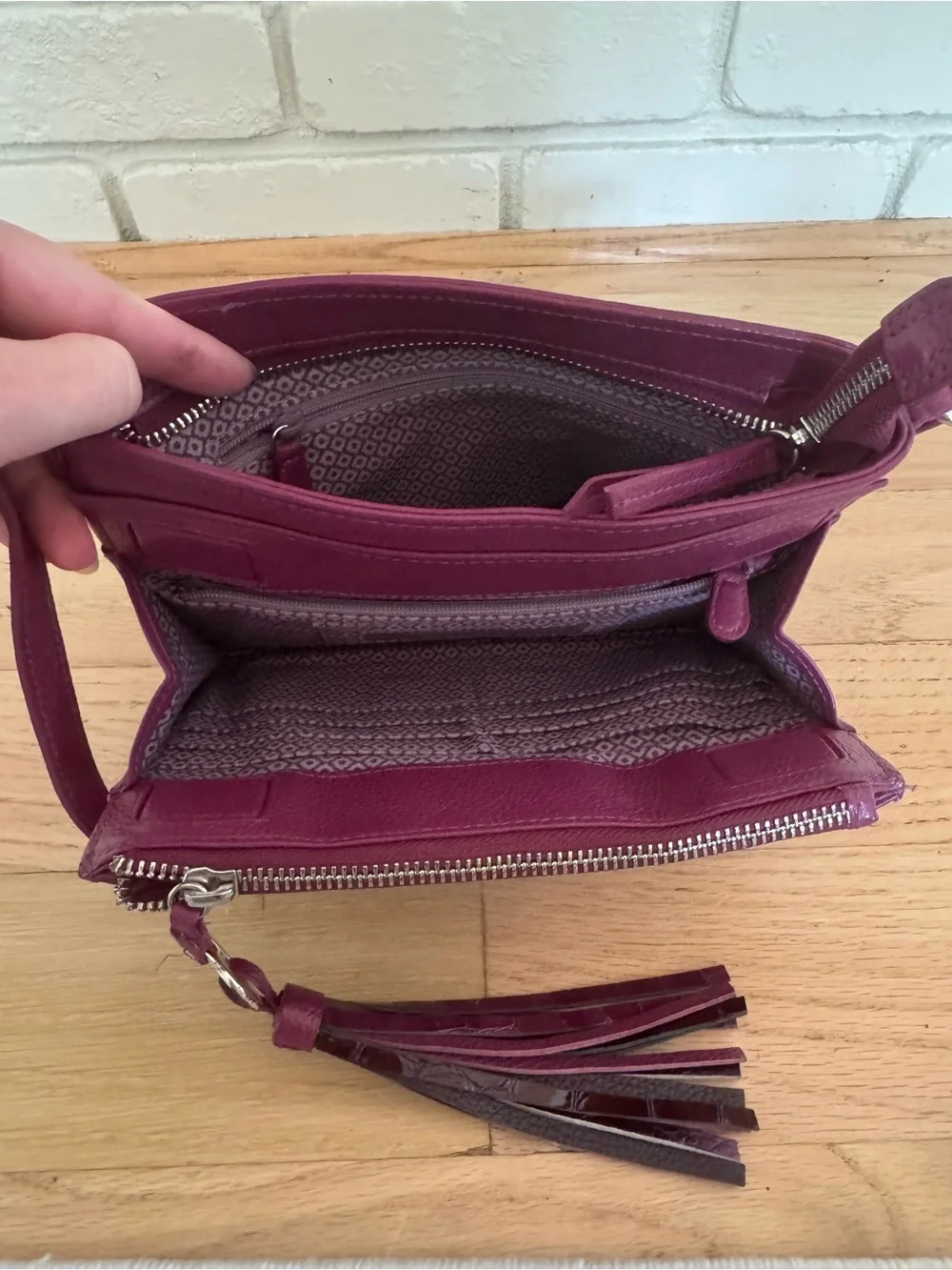 Brighton Barbados city organizer crossbody handbag plum purple leather bag